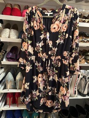 Daniel Rainn Navy Floral 3/4 Sleeve Tie-Waist Dress